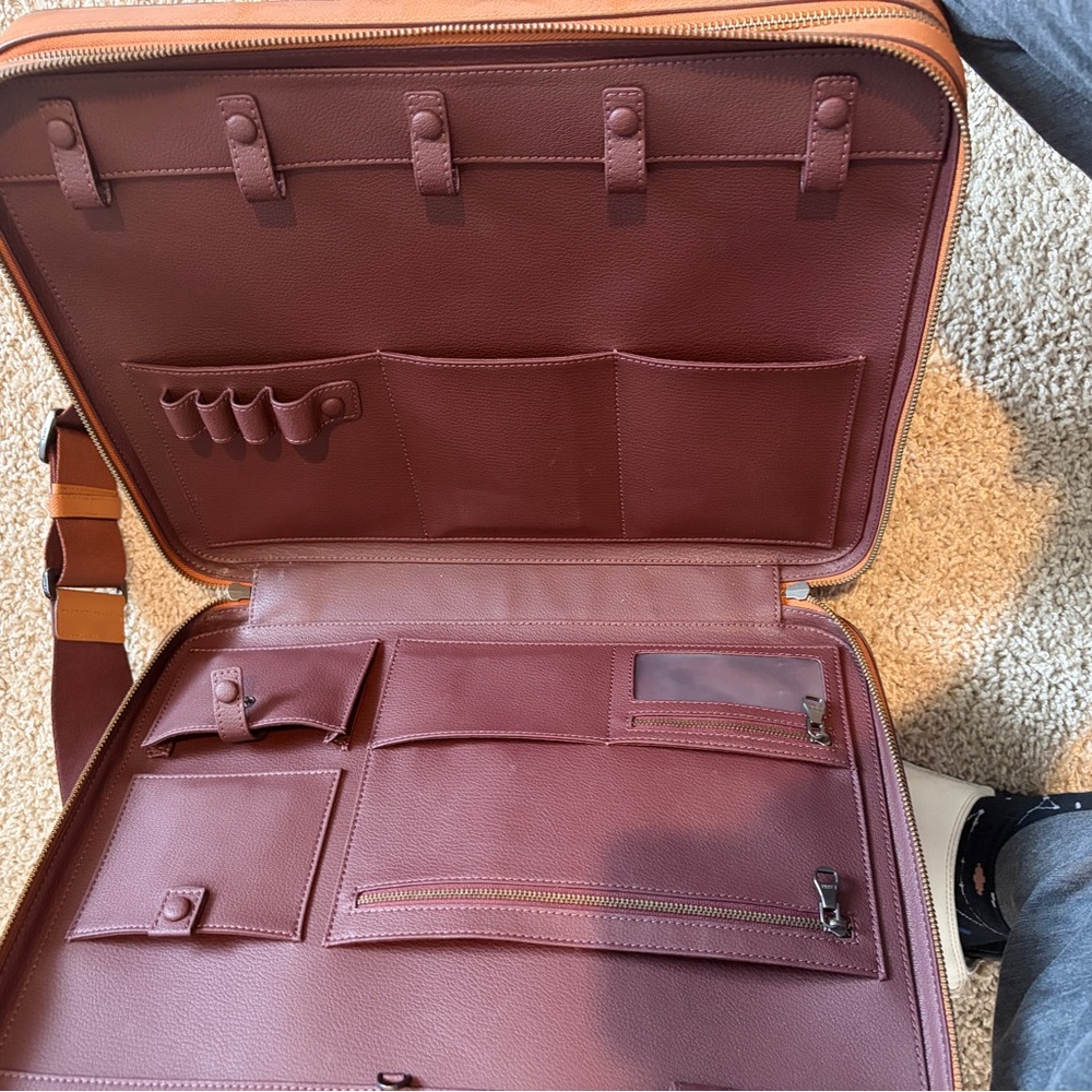 Men's Tan Leather Briefcase with Detachable Strap - Picture 4 of 8